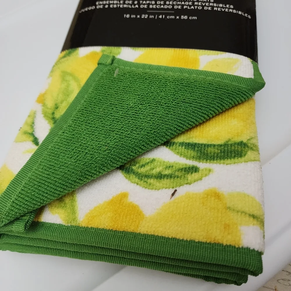 Lauren Ralph Lemon Set of 2 Reversible Dish drying mats Lemons - Picture 3 of 3